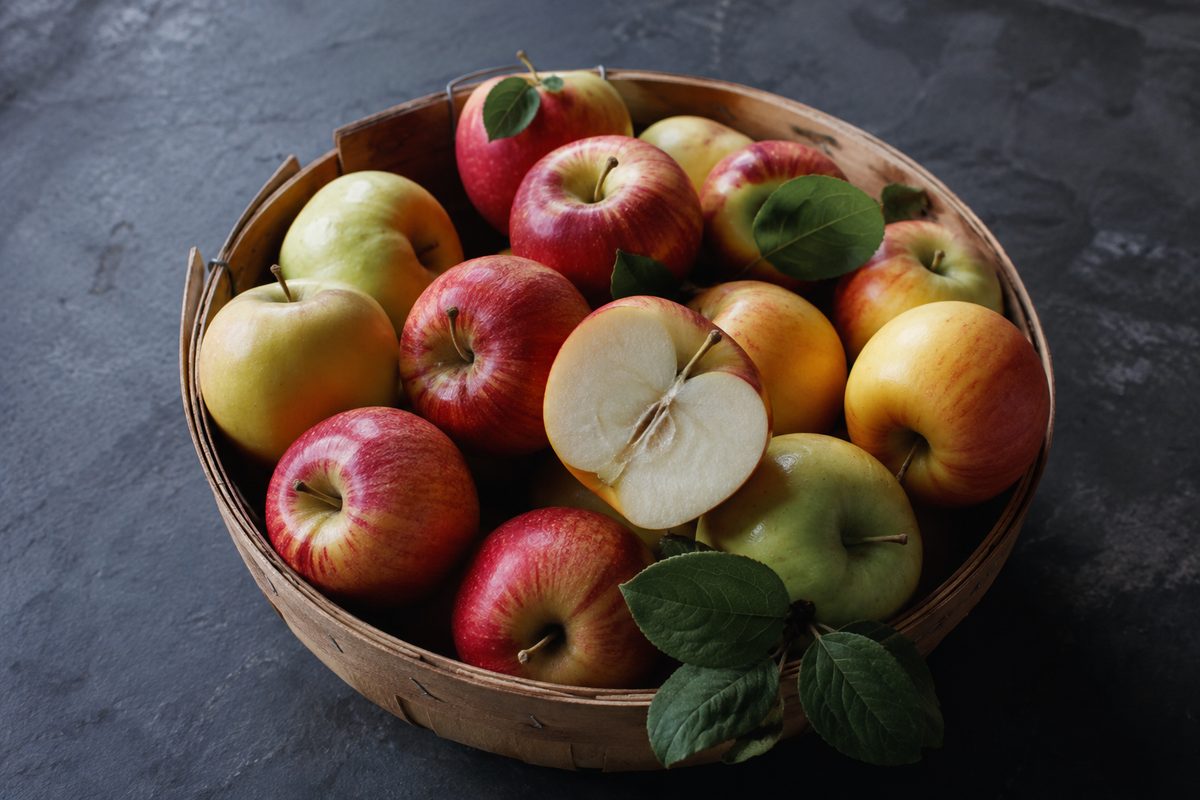 Northern Spy, Honeycrisp and Jonagold apples from Ottawa County in a half-bushel basket